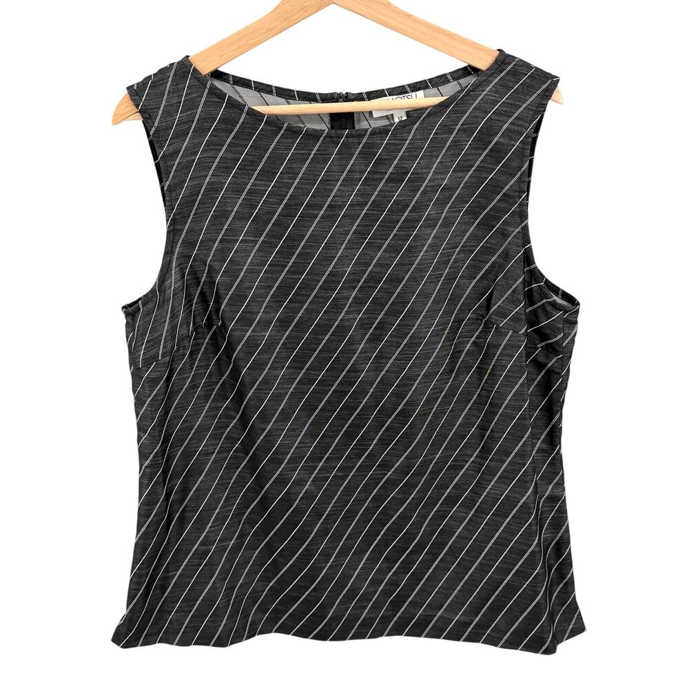 Vintage 90s Tamotsu Charcoal Grey Pinstripe Sleeveless Shell Blouse